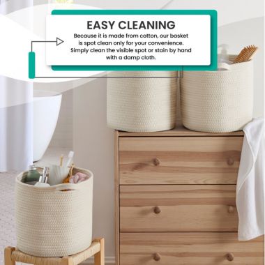 Ornavo Home 3 Pack Woven Cotton Rope Shelf Storage Basket with Handles. View a larger version of this product image.