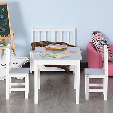 Qaba Kids Table and Chair Set for Arts, Meals, Lightweight Wooden Homework Activity Center, Toddlers Age 3+, Grey. View a larger version of this product image.