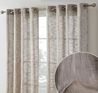 THD Harley Faux Linen Textured Semi Sheer Privacy Sun Light Filtering Transparent Window Grommet Short Thick Curtains Drapery Panels for Bedroom & Office, 2 Panels (54 W x 72 L, Taupe)