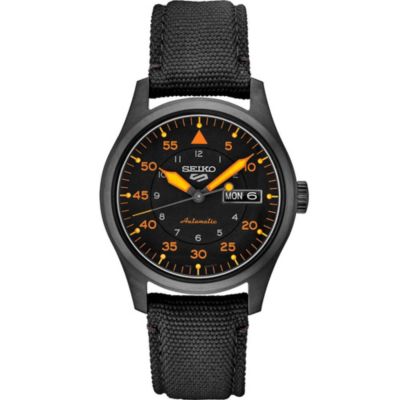 Seiko 5 Mens Black/Orange Sports Watch