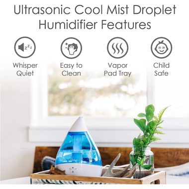 Crane - Ultrasonic Cool Mist Air Humidifier, 360 Degree Rotating Nozzle, Blue. View a larger version of this product image.