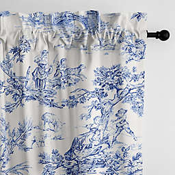 6ix Tailors Fine Linens Blueprint Toile Ink Pole Top Drapery Panel Pair