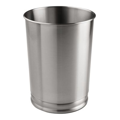 mDesign Small Round Metal Trash Can Wastebasket Garbage Bin Polished 