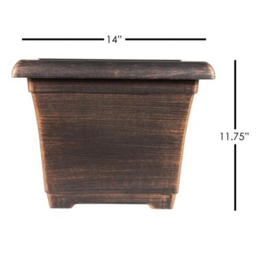 Garden Elements Outdoor Large Square Plastic Planter, Bronze, 14". View a larger version of this product image.