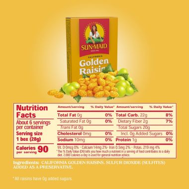 Sun-Maid California Golden Raisins Carton, 1 OZ, 6 CT. View a larger version of this product image.