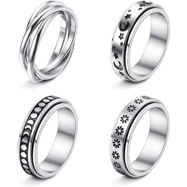 GoodMerchan - Women's Stainless Spinner Rings Set - 4 Pack - Stress-relieving spinner rings set. View a larger version of this product image.