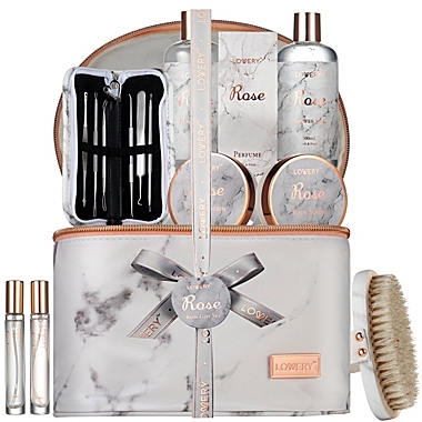 Luxe 16pc Bath and Body Set With Cosmetic Bag, Perfumes and More, Rose Spa Kit. View a larger version of this product image.