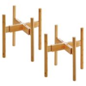 mDesign Bamboo Wood Adjustable Modern Stackable Plant Stand - 2 Pack