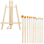 Bright Creations 24 Piece Art Kit with 12 Table Top Easel Stand for Painting Display and 12 Brushes (8x12 In)