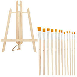 Bright Creations Table Top Easel Stand for Painting Display with 12 Brushes (8x12 In, 24 Pieces)