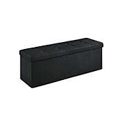SONGMICS 43 Inches Folding Storage Ottoman Bench, Storage Chest, Foot Rest Stool, Bedroom Bench with Storage, Black