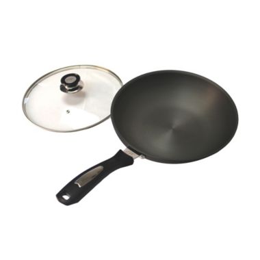 Sunpentown 12" Hard Anodized Flat Bottom Wok Cookware. View a larger version of this product image.