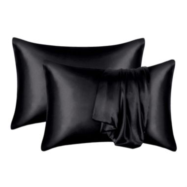 Auvideal Linen Black Standard Pillow Cases Set of 2, Satin Pillow Covers with Envelope Closure. View a larger version of this product image.