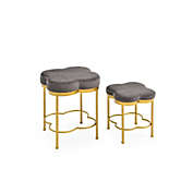 Contemporary Home Living Set of 2 Gray and Gold Clover Shaped Upholstered Ottomans 17.75"