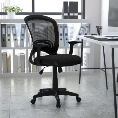 Flash Furniture Manny Mid-Back Designer Black Mesh Swivel Task Office Chair with Arms. View a larger version of this product image.