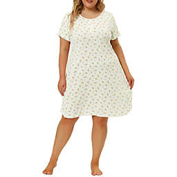 Agnes Orinda Women's Plus Pattern Short Sleeve Round Neck Nightgown, White, 2X