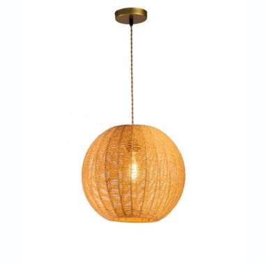 ELE Light & Decor Hazel 1-Light Woven Globe Beige Pendant Design Pendant Light with Rattan Shade. View a larger version of this product image.