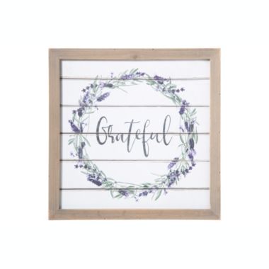 Urban Trends Collection Wood Square Wall Art with Frame, Printed "Grateful" and Petals Design Painted Finish White. View a larger version of this product image.