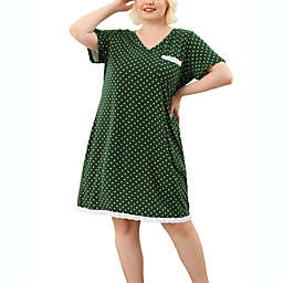 Agnes Orinda Women's Plus Size Nightgown Polka Dots Short Sleeve Pajamas Nightgowns, Leisure Polyester Round Neck Baby doll Sleepwear Cami Dress, 2X Dark Green