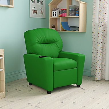 Flash Furniture Chandler Contemporary Green Vinyl Kids Recliner with Cup Holder. View a larger version of this product image.