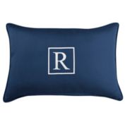Outdoor Living and Style 20" Navy Blue and White Embroidered Monogram "R" Rectangular Lumbar Pillow