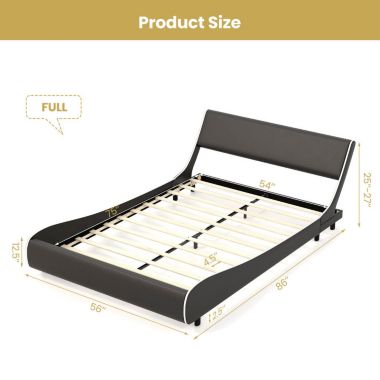 Slickblue Upholstered Platform Bed Frame Low Profile Faux Leather with Curved Headboard-Full Size. View a larger version of this product image.