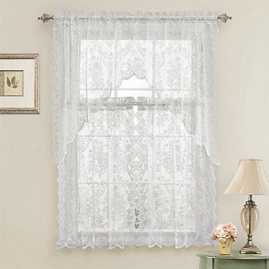 Lace Coffee Cafe Net Curtain Panel Tier Curtain Set Kitchen Window Curtains 