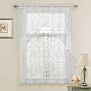 Kate Aurora Shabby Living Lena Floral Lace Complete Kitchen Curtain Tier & Swag Set - 58 in. W x 36 in. L, White