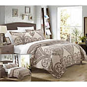 Chic Home Revenna Napoli Reversible Printed Jacquard Bed In A Bag 7 Pieces Quilt Set - King 104x90, Beige