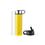 Slickblue 22 Oz Double-walled Insulated Stainless Steel Water Bottle with 2 Lids and Straw-Yellow