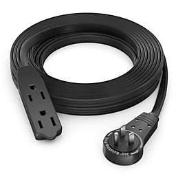 Maximm Cable 15 Ft 360 Rotating Flat Plug Extension Cord / Wire, 16 AWG Multi 3 Outlet Extension Wire, 3 Prong Grounded Wire - Black - UL Listed