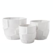 Urban Trends Collection Ceramic Round Pot with Embossed Mortar Edges Pattern Design Body and Tapered Bottom Set of Three Matte Finish White