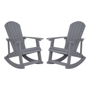 Flash Furniture Savannah Commercial Grade All-Weather Poly Resin Wood Adirondack Rocking Chair with Rust Resistant Stainless Steel Hardware in Gray - Set of 2. View a larger version of this product image.