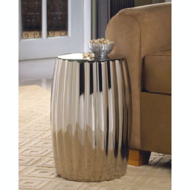 Accent Plus Dramatic Silver Ceramic Stool or Side Table. View a larger version of this product image.
