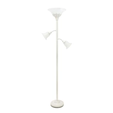 Lalia Home Torchiere Floor Lamp with 2 Reading Lights and Scalloped Glass Shades. View a larger version of this product image.