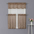 Alternate image 0 for Kate Aurora Shabby Sheer Embroidered Complete 3 Piece Floral Rod Pocket Cafe Kitchen Curtain Tier & Valance Set - Taupe/Linen