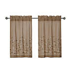 Alternate image 3 for Kate Aurora Shabby Sheer Embroidered Complete 3 Piece Floral Rod Pocket Cafe Kitchen Curtain Tier & Valance Set - Taupe/Linen