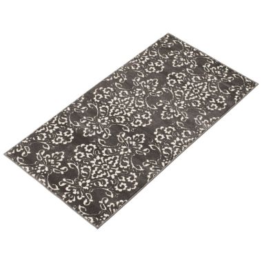 Chaudhary Living 2.5' x 5' Gray and White Damask Rectangular Area Throw Rug. View a larger version of this product image.