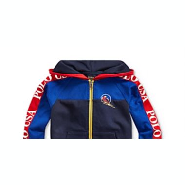 Ralph Lauren Boy's Polo Usa Color Block Hoodie Blue Size 6. View a larger version of this product image.