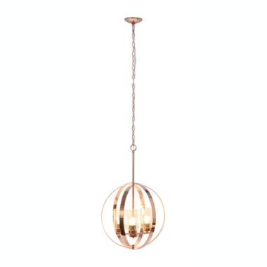 Elegant Designs 18" Modern Orb Adjustable 3-Light Metal And Clear Glass Hanging Ceiling Pendant, Rose Gold. View a larger version of this product image.