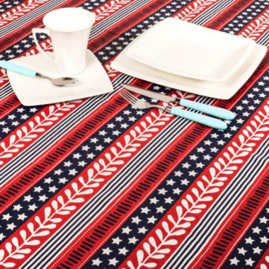 Carnation Home Fashions "Americana" Vinyl Flannel Backed Tablecloth - 60x60", Red/White/Blue. View a larger version of this product image.