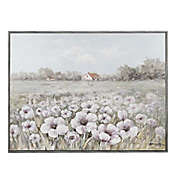 Kingston Living Gray and White Hand Painted Flowers Farm Framed Wall Art 48" x 36"