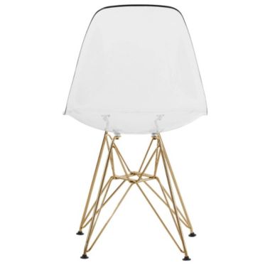 LeisureMod Cresco Molded Eiffel Side Chair with Gold Base, Set of 2 - Clear. View a larger version of this product image.
