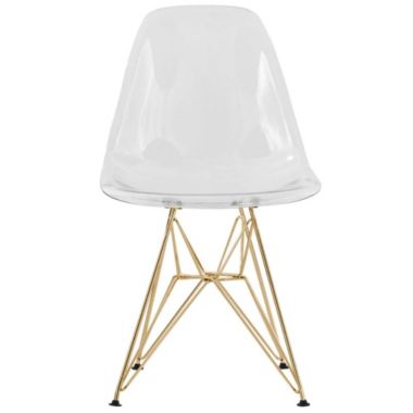LeisureMod Cresco Molded Eiffel Side Chair with Gold Base, Set of 2 - Clear. View a larger version of this product image.