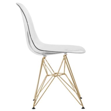 LeisureMod Cresco Molded Eiffel Side Chair with Gold Base, Set of 2 - Clear. View a larger version of this product image.