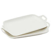 Juvale White Ceramic 10" Serving Platter with Handles, 2 Pack Porcelain Rectangular Trays for Party Appetizer