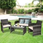 Alternate image 0 for Costway 4 Pcs Patio Rattan Furniture Set Top Sofa With Glass Table-White