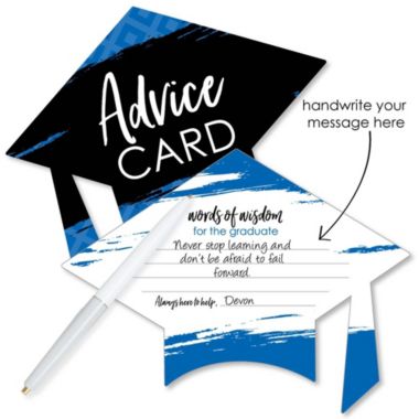 Big Dot of Happiness Blue Grad - Best is Yet to Come - Royal Blue Grad Cap Wish Card Grad Party Activities - Shaped Advice Cards Games - Set of 20. View a larger version of this product image.