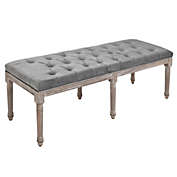 HOMCOM Traditional Style Entryway Bed End Shoe Bench with Button Tufted and Rounded Arm for Living Room, Light Grey