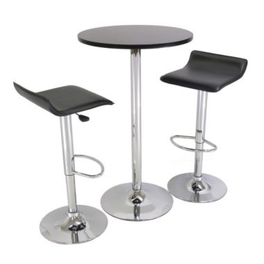 Winsome Spectrum 3-Piece Pub Table Set, 24" Round Black Table With Chrome, 2 Airlift Stool. View a larger version of this product image.